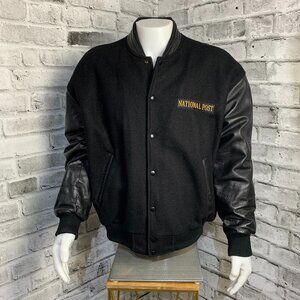Vintage Varsity Bomber Jacket Mens L Black Wool Leather Letterman National Post